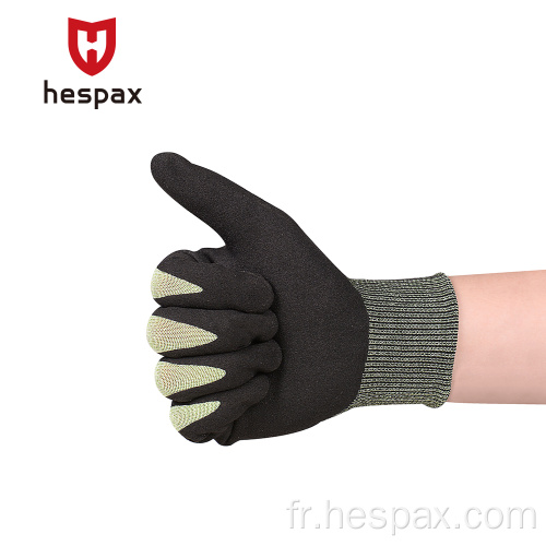 Gants de protection de protection HESPAX plongés en nitrile anti-coupe trempé